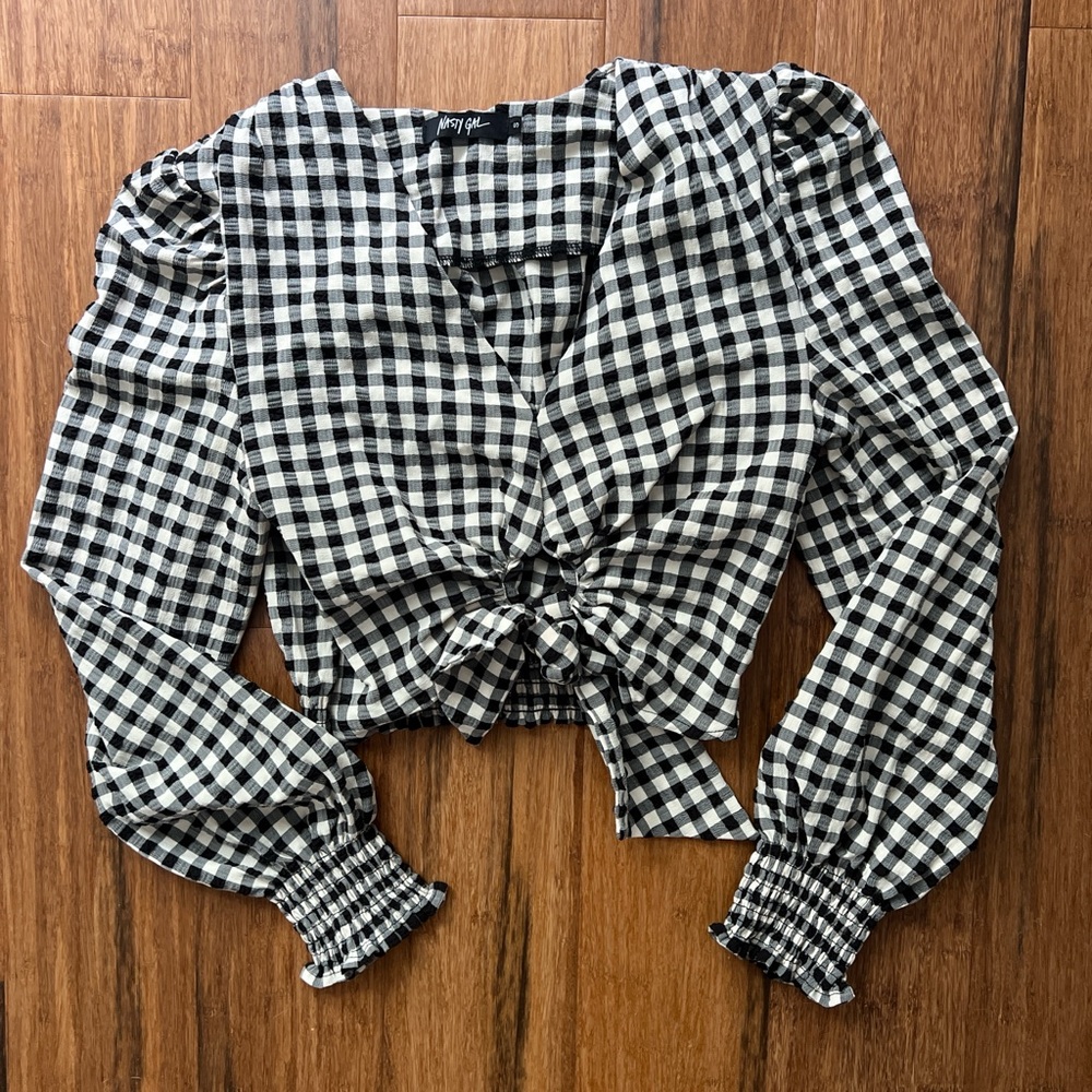 Nasty Gal Gingham Puff Sleeve Blouse
